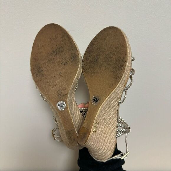 Michael Kors Palm Beach Sandal Silver Boho Wedges Sz 8 - Picture 8 of 8